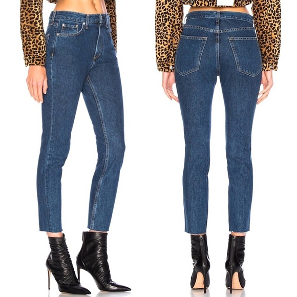 Rag & Bone High Rise Raw Hem Cropped Dark Stone Wash Skinny Jeans Size 28 - Picture 10 of 11